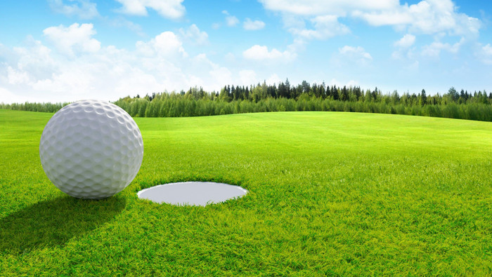 3d render close up golf ball green golf course sport background