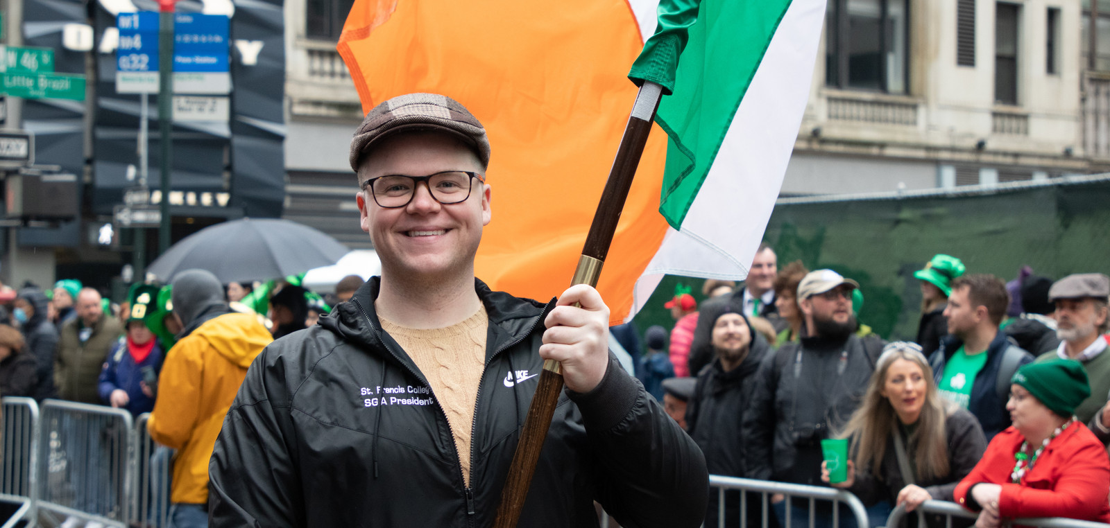 St. Francis College St. Patrick Day Parade with Flag