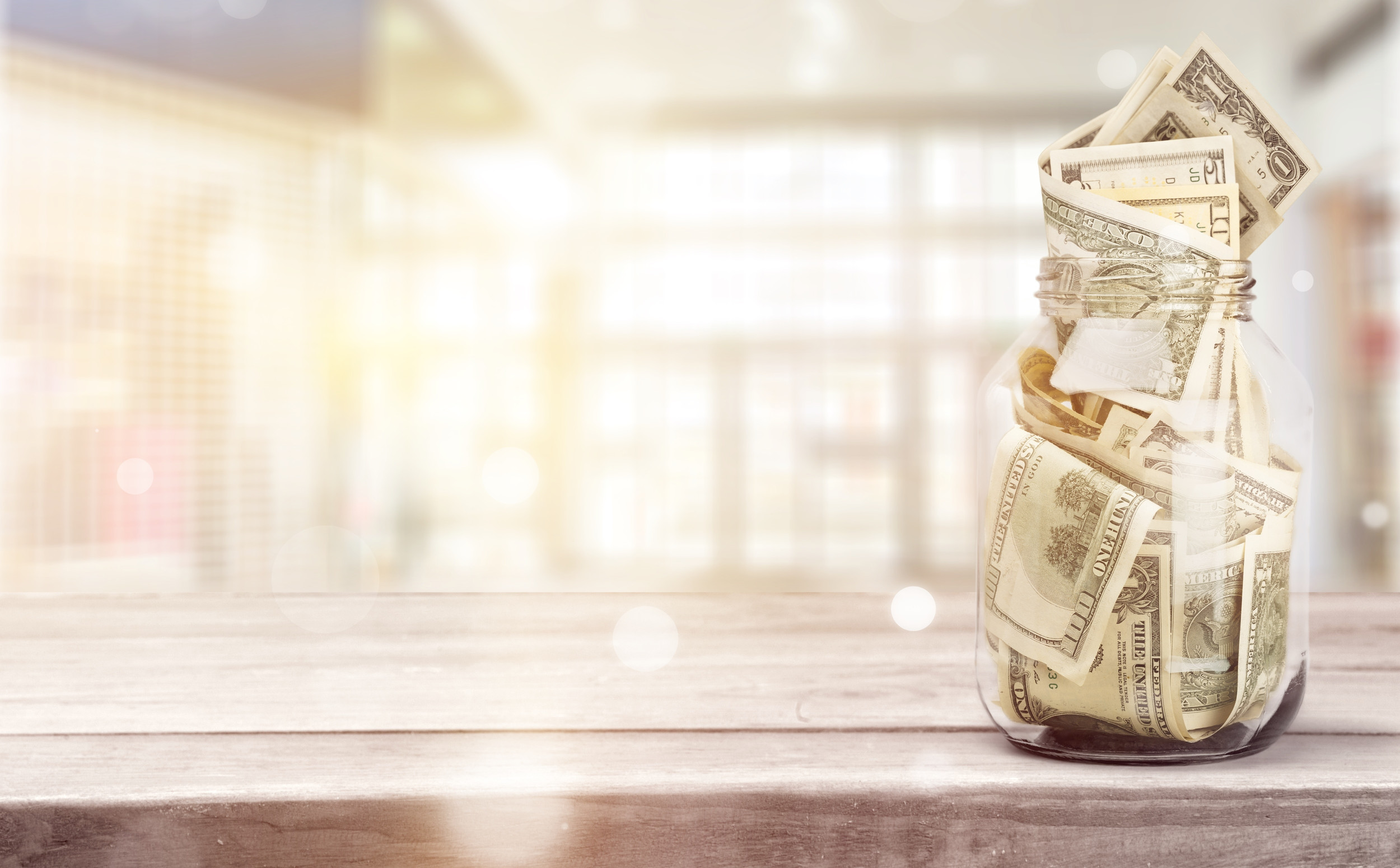 Glass jar money background